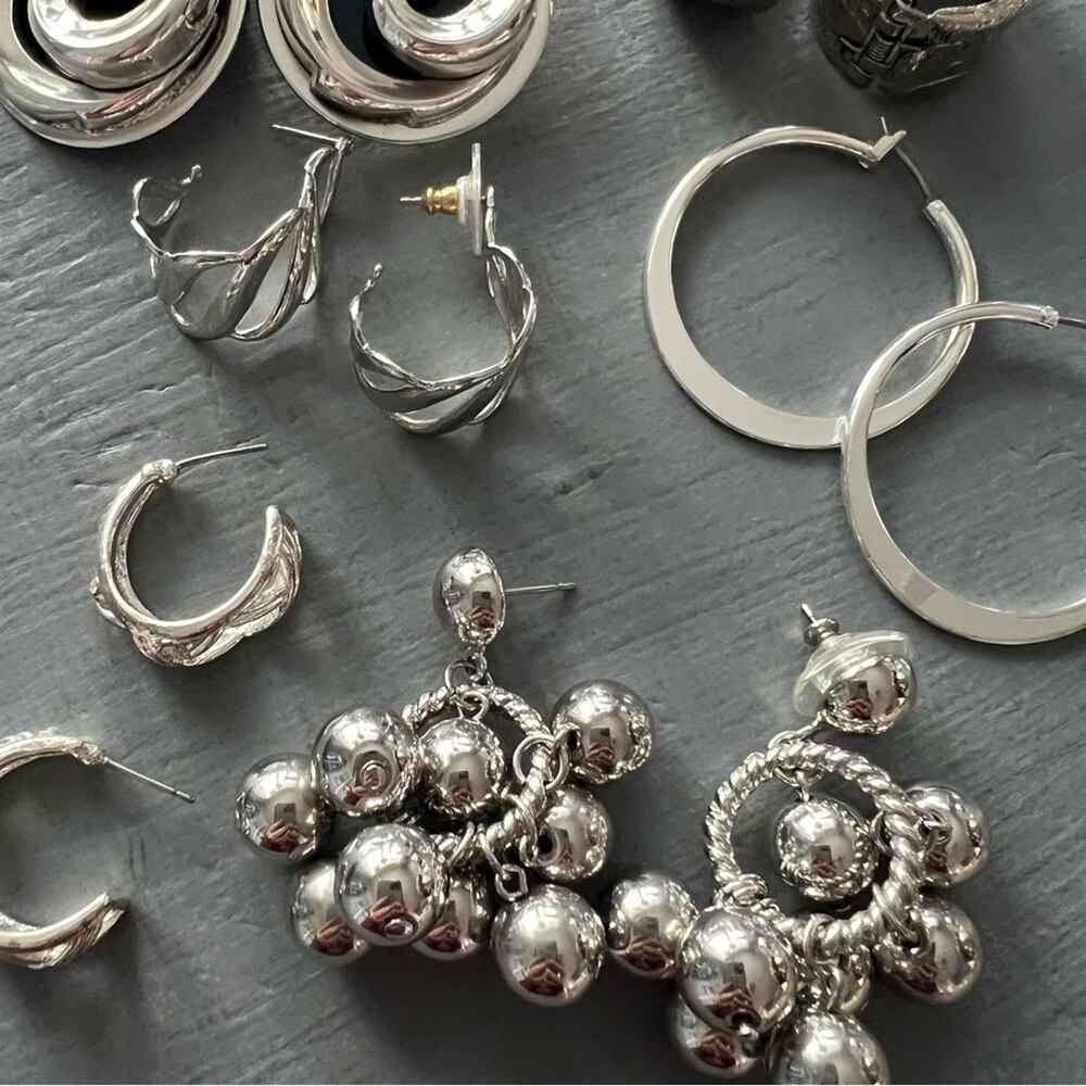 6 Silver Tone Earrings Set - Picture 2 of 6